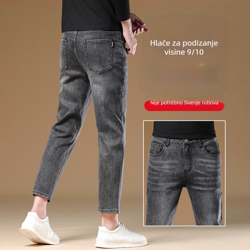 Muške skraćene ravne traperice, srednji pojas, zip, pamuk-poliester-elastan smjesa, mikroelastičnost, stonewashed