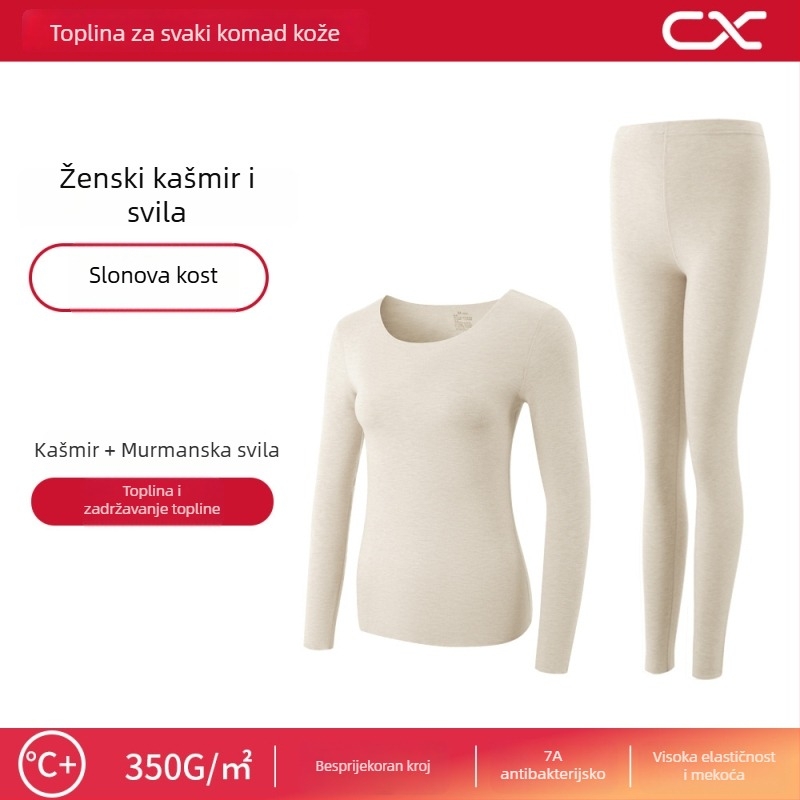 Termalni bazni sloj od kašmira i svile, ženski set, dugi rukavi, duge hlače, ekstra debeli