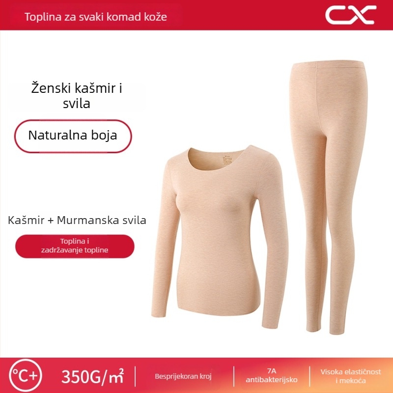 Termalni bazni sloj od kašmira i svile, ženski set, dugi rukavi, duge hlače, ekstra debeli