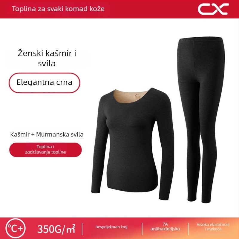 Termalni bazni sloj od kašmira i svile, ženski set, dugi rukavi, duge hlače, ekstra debeli