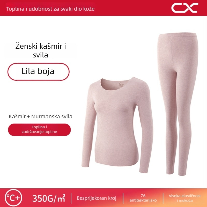 Termalni bazni sloj od kašmira i svile, ženski set, dugi rukavi, duge hlače, ekstra debeli