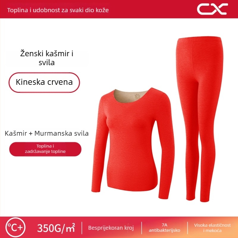 Termalni bazni sloj od kašmira i svile, ženski set, dugi rukavi, duge hlače, ekstra debeli
