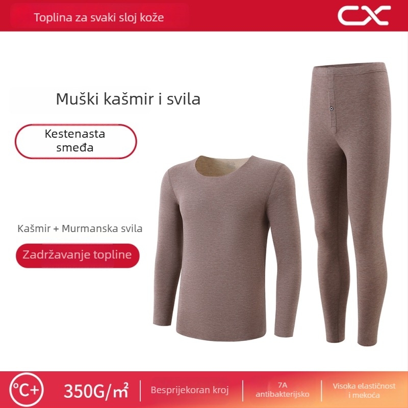 Termalni bazni sloj od kašmira i svile, ženski set, dugi rukavi, duge hlače, ekstra debeli