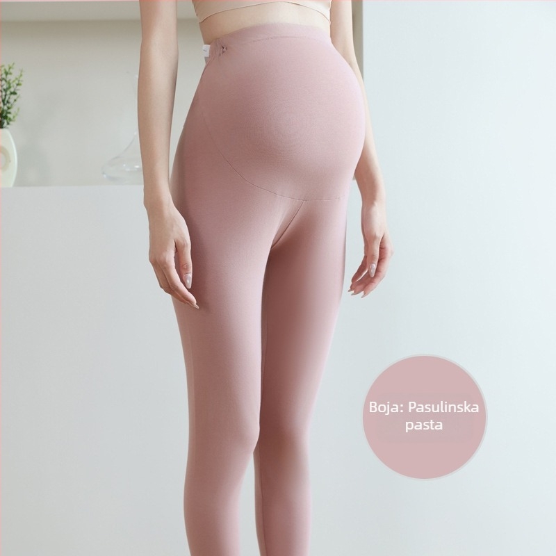 Trudničke pamučne termalne hlače, 90–95% pamuk, podrška trbuhu, srednje debljine, jesen-zima 2025, uski kroj