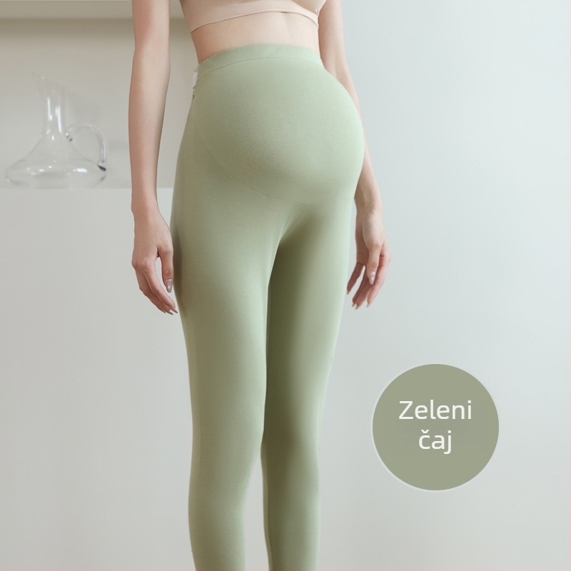 Trudničke pamučne termalne hlače, 90–95% pamuk, podrška trbuhu, srednje debljine, jesen-zima 2025, uski kroj