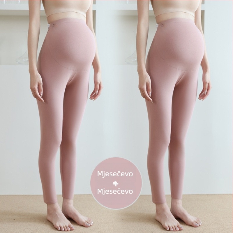 Trudničke pamučne termalne hlače, 90–95% pamuk, podrška trbuhu, srednje debljine, jesen-zima 2025, uski kroj