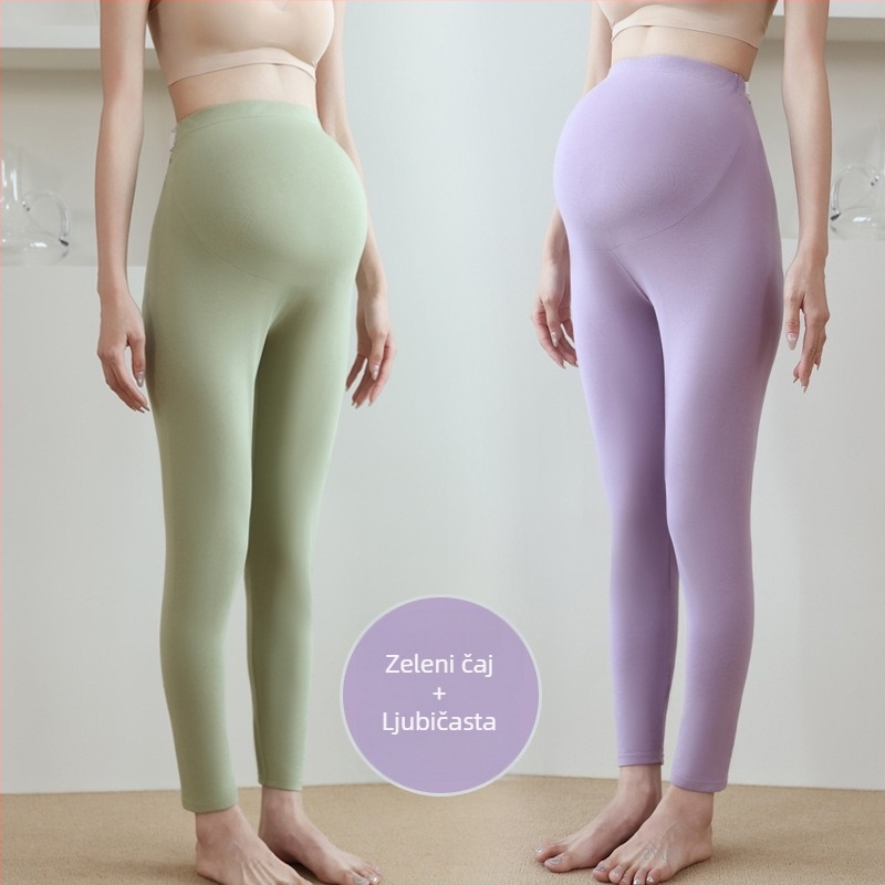 Trudničke pamučne termalne hlače, 90–95% pamuk, podrška trbuhu, srednje debljine, jesen-zima 2025, uski kroj