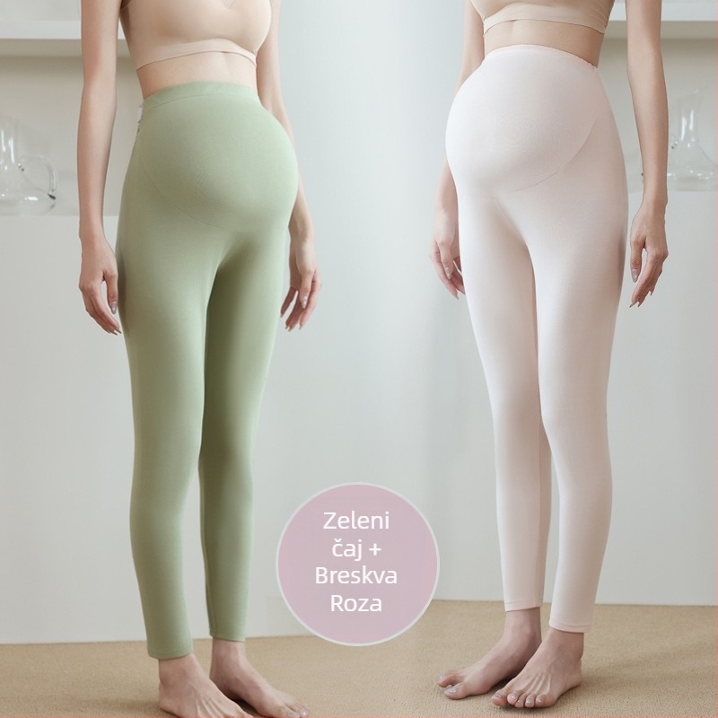 Trudničke pamučne termalne hlače, 90–95% pamuk, podrška trbuhu, srednje debljine, jesen-zima 2025, uski kroj