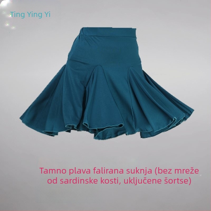 Latino plesni trening set (top s polu rukav i suknja s velikim swingom) – proljeće 2025, PVC tkanina, do 30% sadržaja, kineski stil, književno retro dizajn