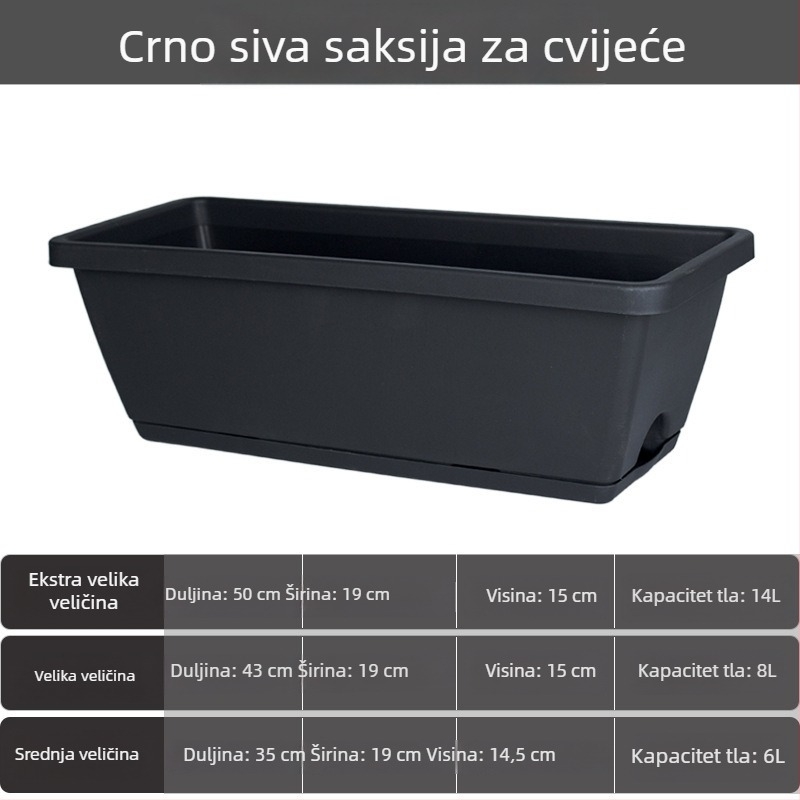 Plastična posuda za cvijeće za balkon, pravokutni dugački korito za cvijeće, nordijski stil, velika veličina, za kućnu upotrebu