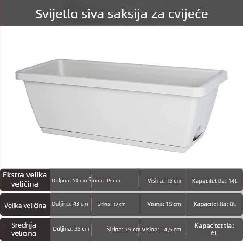 Plastična posuda za cvijeće za balkon, pravokutni dugački korito za cvijeće, nordijski stil, velika veličina, za kućnu upotrebu