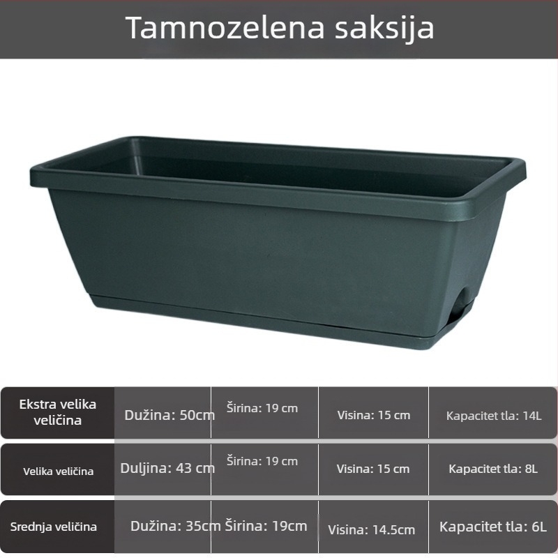 Plastična posuda za cvijeće za balkon, pravokutni dugački korito za cvijeće, nordijski stil, velika veličina, za kućnu upotrebu