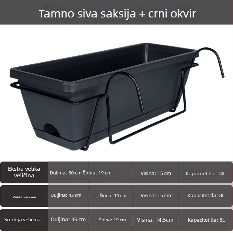 Plastična posuda za cvijeće za balkon, pravokutni dugački korito za cvijeće, nordijski stil, velika veličina, za kućnu upotrebu