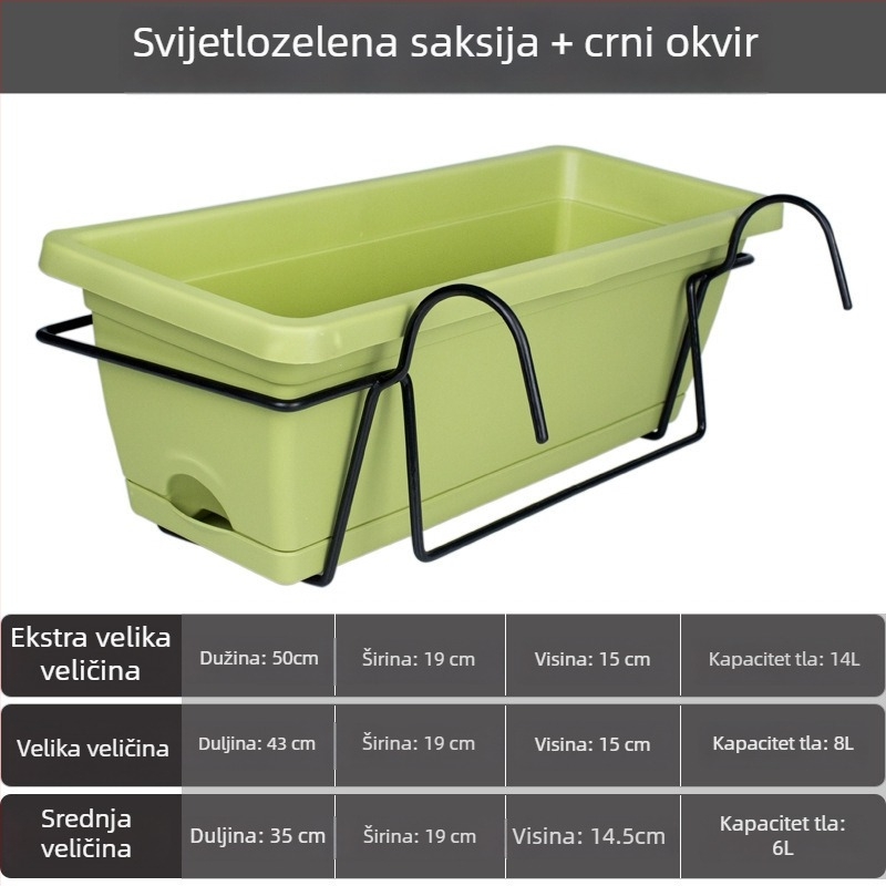 Plastična posuda za cvijeće za balkon, pravokutni dugački korito za cvijeće, nordijski stil, velika veličina, za kućnu upotrebu