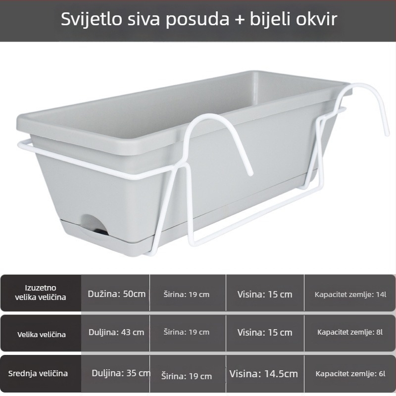Plastična posuda za cvijeće za balkon, pravokutni dugački korito za cvijeće, nordijski stil, velika veličina, za kućnu upotrebu