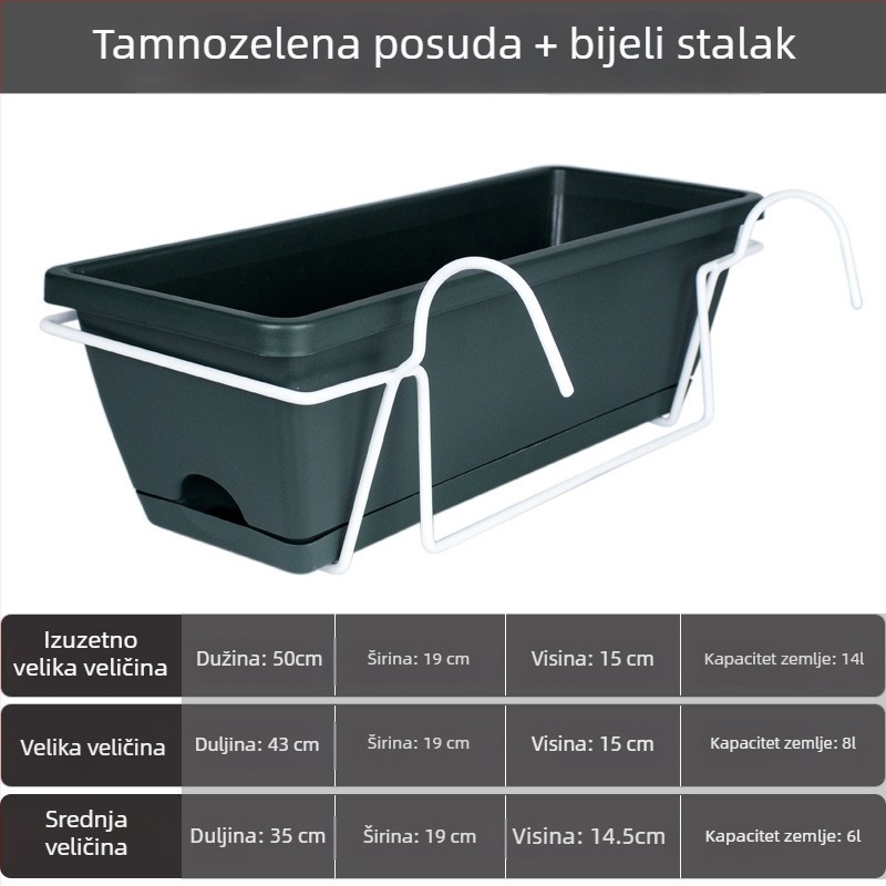 Plastična posuda za cvijeće za balkon, pravokutni dugački korito za cvijeće, nordijski stil, velika veličina, za kućnu upotrebu