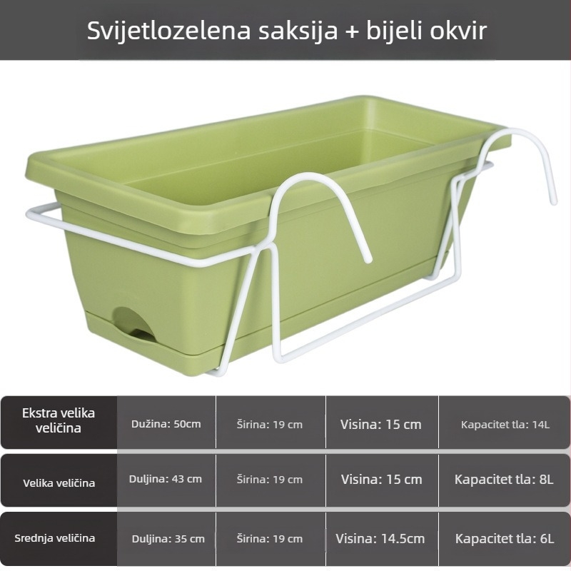 Plastična posuda za cvijeće za balkon, pravokutni dugački korito za cvijeće, nordijski stil, velika veličina, za kućnu upotrebu
