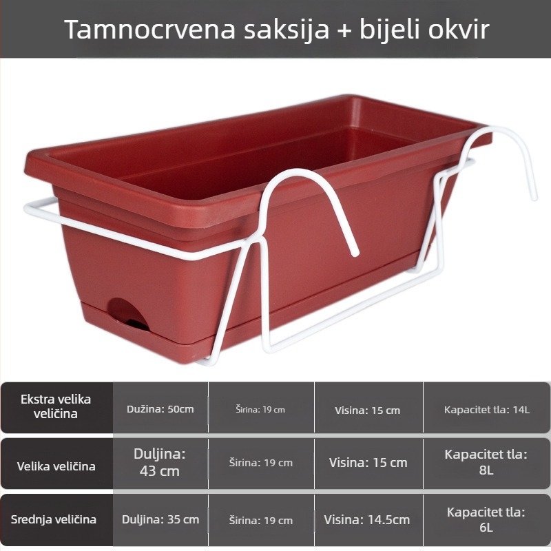 Plastična posuda za cvijeće za balkon, pravokutni dugački korito za cvijeće, nordijski stil, velika veličina, za kućnu upotrebu