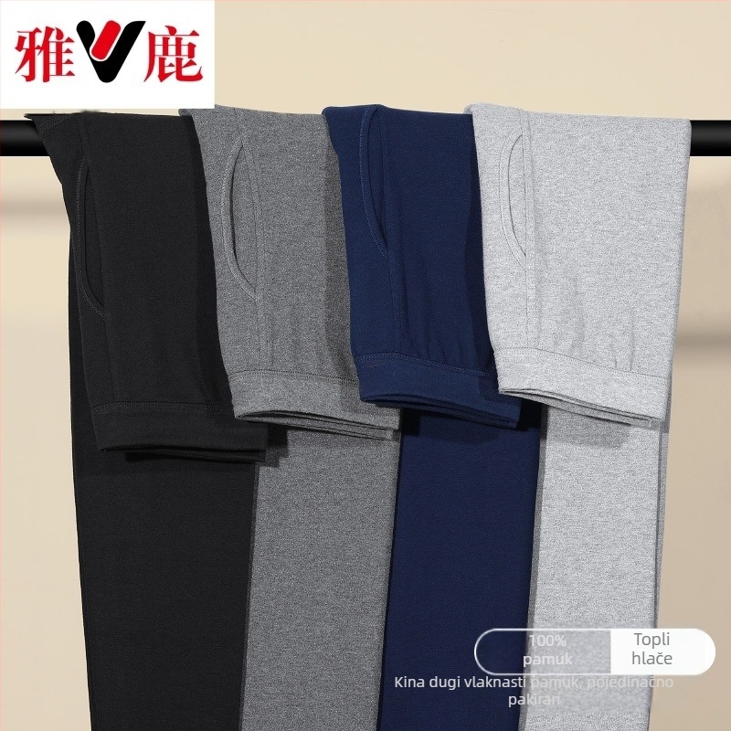 Muške termalne hlače od pamuka – debele, jednoslojni, 100% pamuk, jednobojne