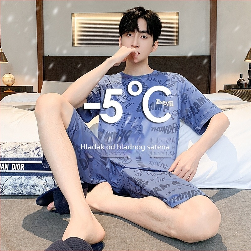 Muški set pidžama, okrugli ovratnik, 100% pamuk, srednja težina tkanine 181–200 g/m², jednostavan ležeran stil