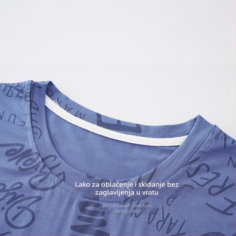 Muški set pidžama, okrugli ovratnik, 100% pamuk, srednja težina tkanine 181–200 g/m², jednostavan ležeran stil