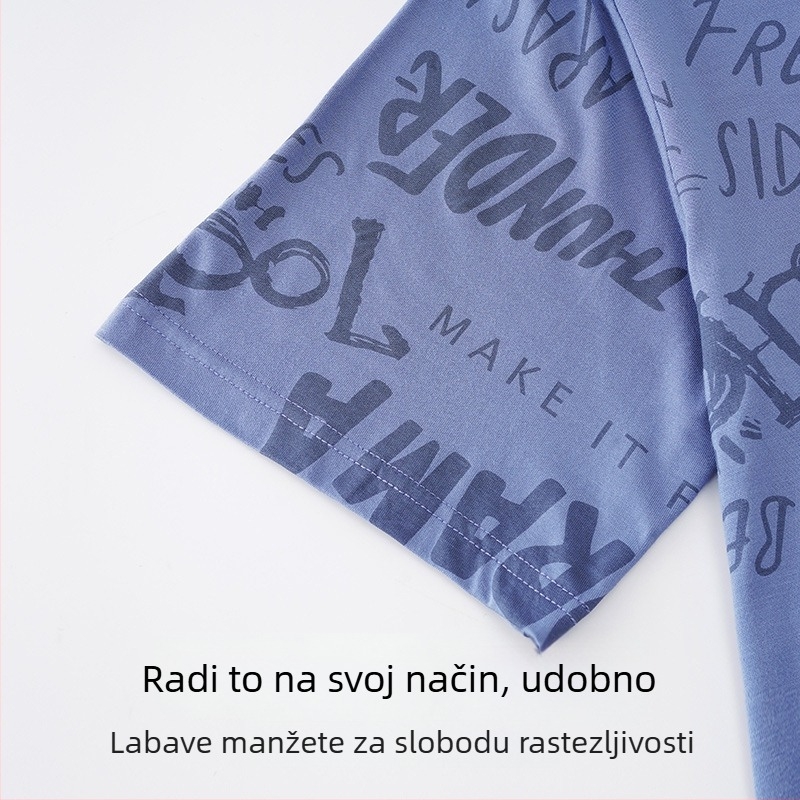 Muški set pidžama, okrugli ovratnik, 100% pamuk, srednja težina tkanine 181–200 g/m², jednostavan ležeran stil