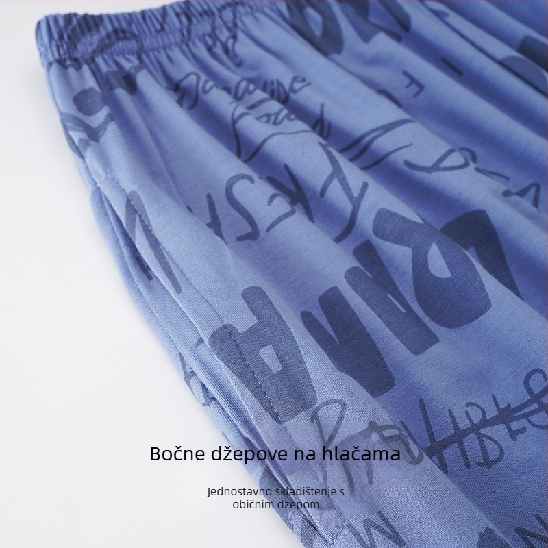 Muški set pidžama, okrugli ovratnik, 100% pamuk, srednja težina tkanine 181–200 g/m², jednostavan ležeran stil