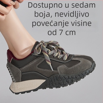 Ženske platforme za trening cipele — Skriveni porast od 7 cm, gornji dio iznad gležnja srednje visine, Gornji materijal: svinjska koža + sintetička koža + tkanina, Uložak: svinjska koža + lateks, Potplat: guma