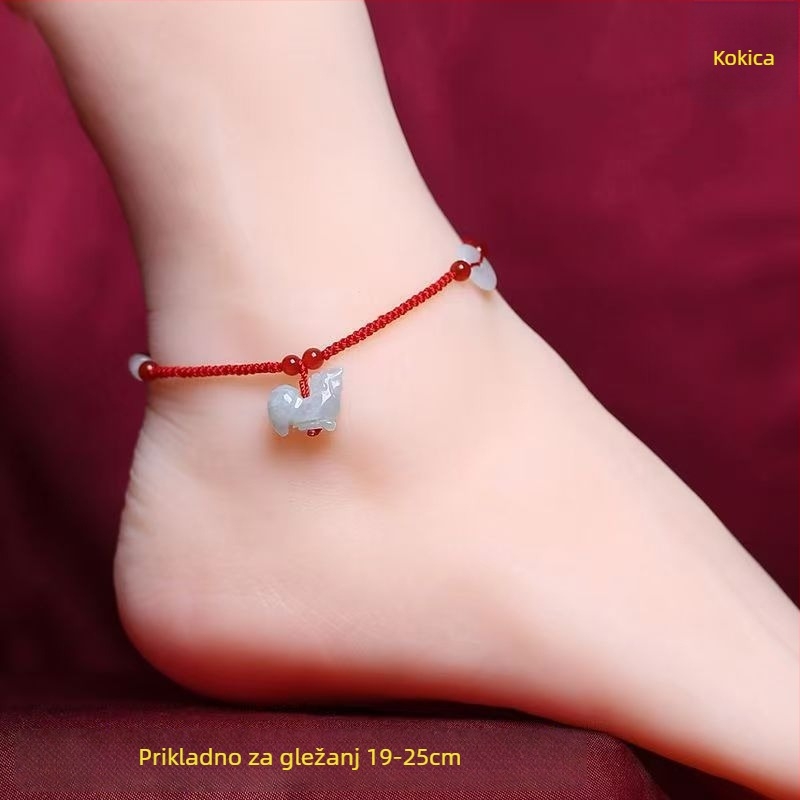 Nefritova anklet za gležanj, stil online zvijezde, motiv životinjskog zodijaka, zima 2023