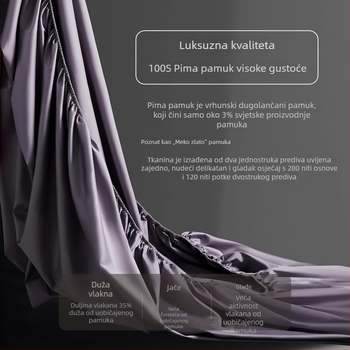 Fitted sheet set od dugog pamuka s zaštitom madraca, protuklizni pokrov, 3-djelni set, jednobojan, twill tkanina, reaktivno bojanje