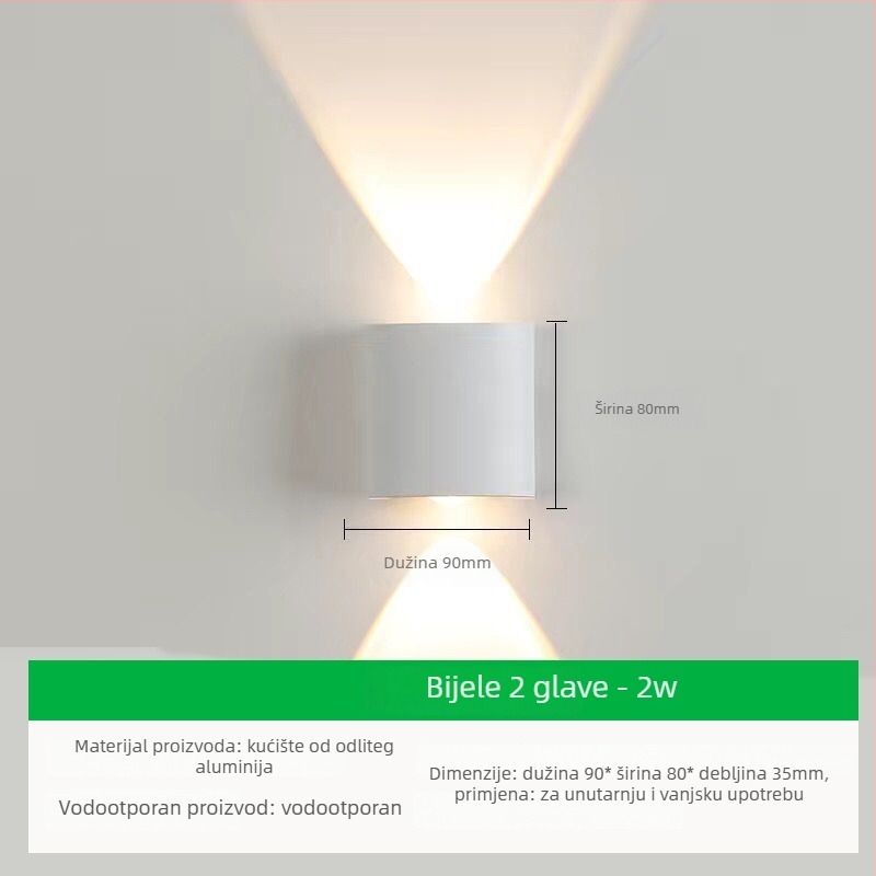 Vanjska zidna LED svjetiljka s aluminijskim sjenilom i aluminijskim tijelom, napon ≤36V