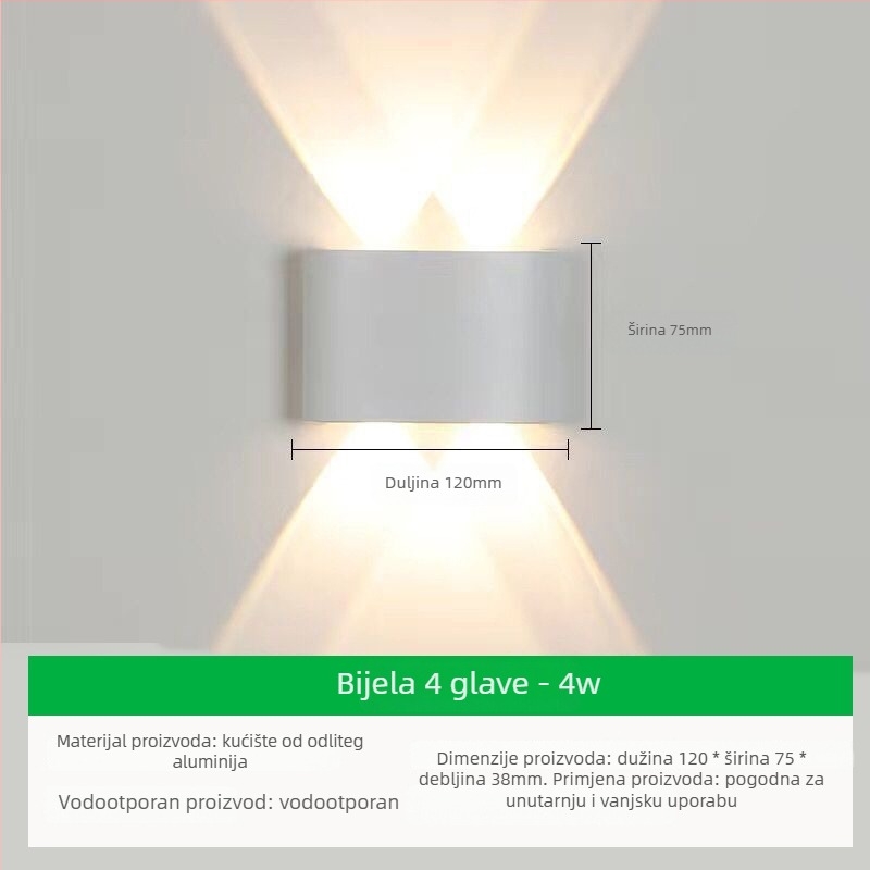 Vanjska zidna LED svjetiljka s aluminijskim sjenilom i aluminijskim tijelom, napon ≤36V