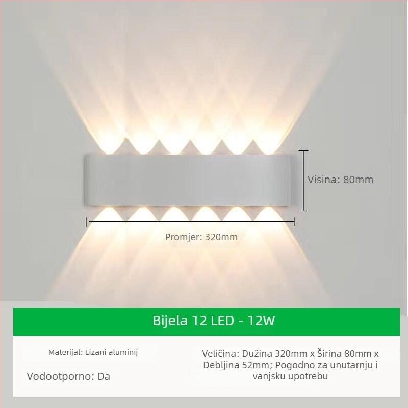 Vanjska zidna LED svjetiljka s aluminijskim sjenilom i aluminijskim tijelom, napon ≤36V