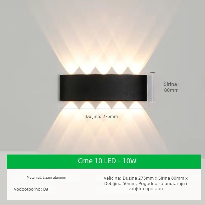 Vanjska zidna LED svjetiljka s aluminijskim sjenilom i aluminijskim tijelom, napon ≤36V