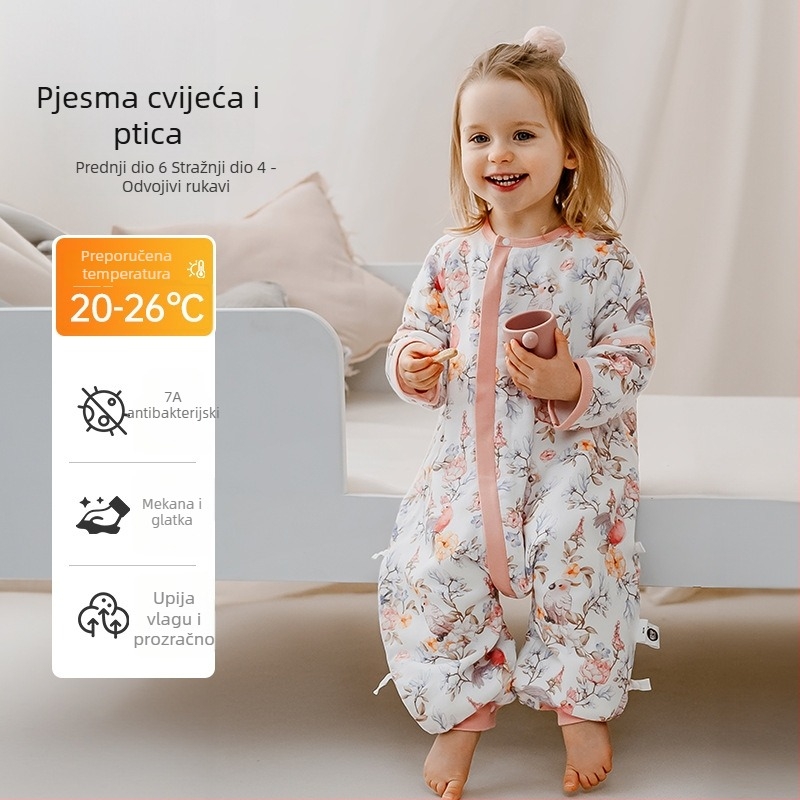 Dječji spavaći vreć za proljeće i ljeto, bambus-pamučna gazirana tkanina, s odvojenim nogama, za sve sezone