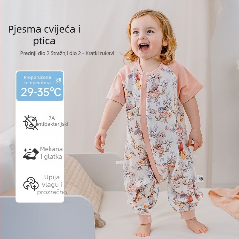 Dječji spavaći vreć za proljeće i ljeto, bambus-pamučna gazirana tkanina, s odvojenim nogama, za sve sezone
