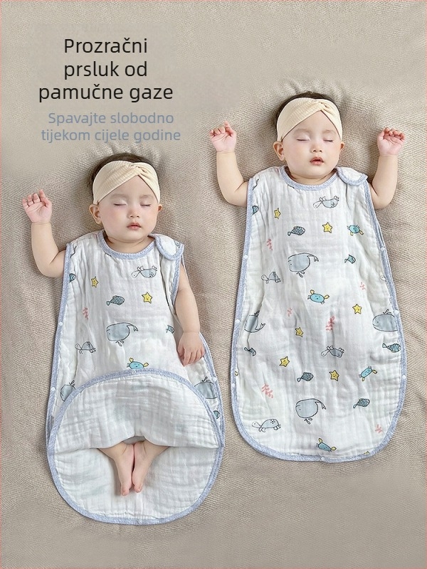 Spavaći vreć za bebe s vestom, bez rukava, četiri sloja gaze od pamuka, pogodna za ljeto i sve sezone
