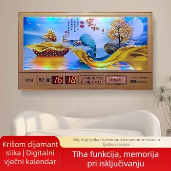 Pravokutni zidni sat s metalnim okvirom i LED brojčanim prikazom, vječni kalendar, 24 sunčana razdoblja, termometar