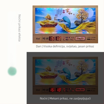 Pravokutni zidni sat s metalnim okvirom i LED brojčanim prikazom, vječni kalendar, 24 sunčana razdoblja, termometar