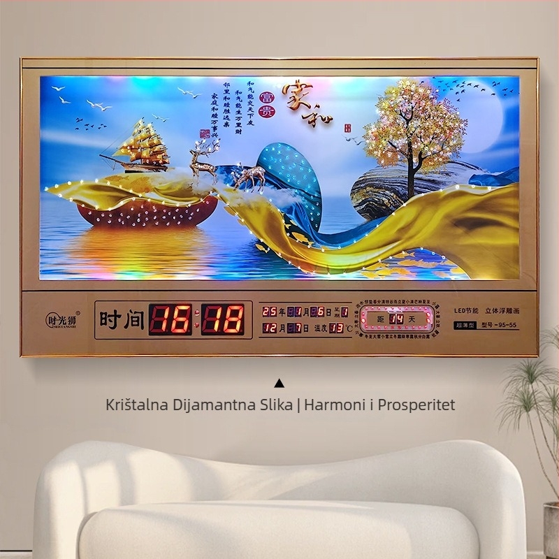 Pravokutni zidni sat s metalnim okvirom i LED brojčanim prikazom, vječni kalendar, 24 sunčana razdoblja, termometar