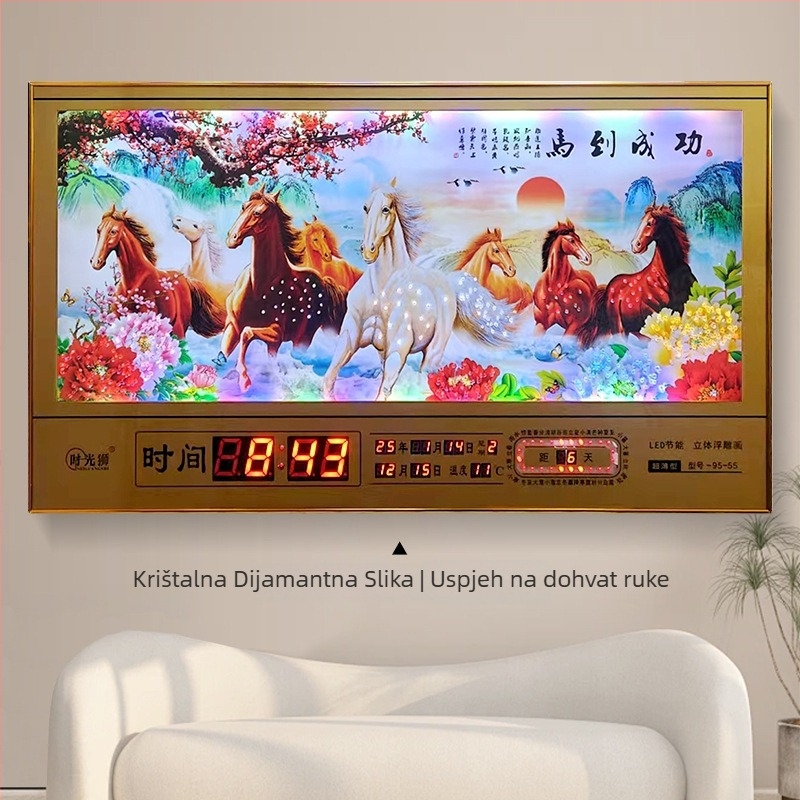 Pravokutni zidni sat s metalnim okvirom i LED brojčanim prikazom, vječni kalendar, 24 sunčana razdoblja, termometar