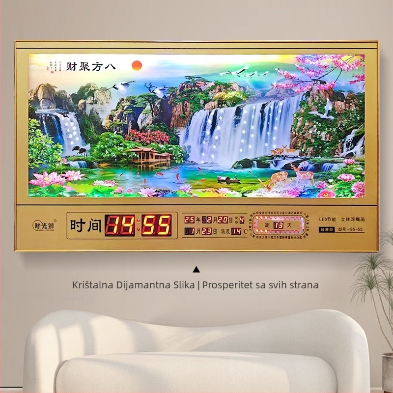 Pravokutni zidni sat s metalnim okvirom i LED brojčanim prikazom, vječni kalendar, 24 sunčana razdoblja, termometar