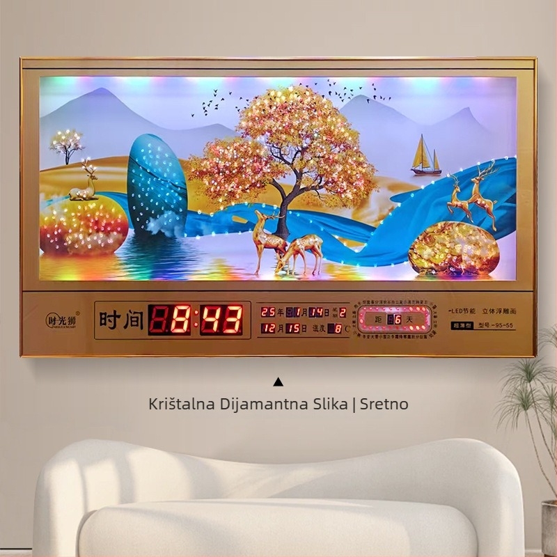 Pravokutni zidni sat s metalnim okvirom i LED brojčanim prikazom, vječni kalendar, 24 sunčana razdoblja, termometar