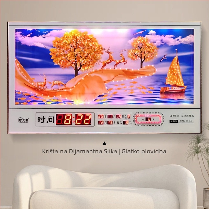 Pravokutni zidni sat s metalnim okvirom i LED brojčanim prikazom, vječni kalendar, 24 sunčana razdoblja, termometar