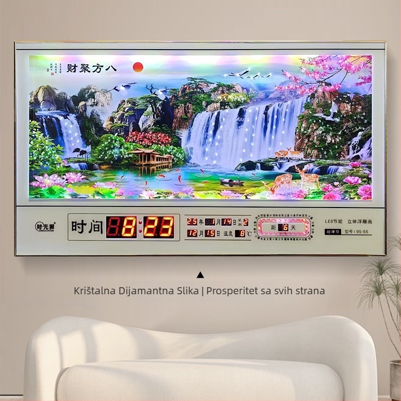 Pravokutni zidni sat s metalnim okvirom i LED brojčanim prikazom, vječni kalendar, 24 sunčana razdoblja, termometar