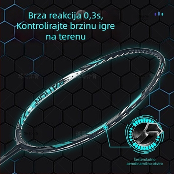 YImiba badminton reketa, potpuno karbonska, 30T konfiguracija, najlonske žice, težina 80–84 g, sveobuhvatna izvedba