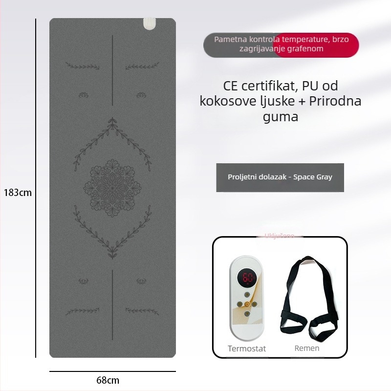 Grafen grijana joga podloga, PU+guma, protuklizna, 5 mm, 3500 g