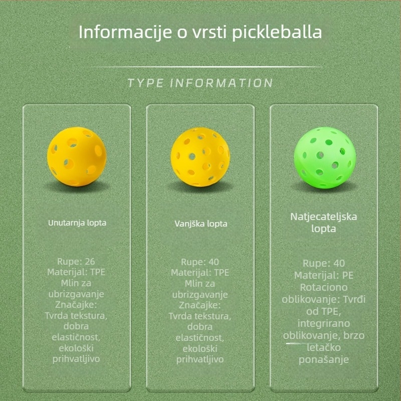 Set lopti za indoor pickleball – 26/40 rupa, TPE/PE materijal, jednodjelna rotomold konstrukcija