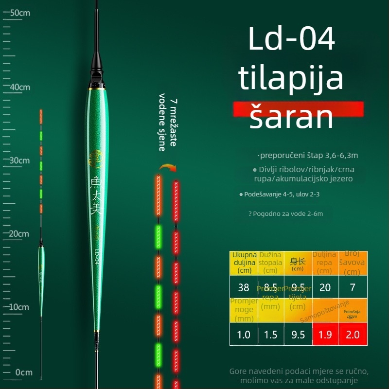 Elektronički plovak za ribolov sa svjetlom, indikator zagriza, mijenja boju, kratke noge, vitko tijelo, za dnevno i noćno ribarenje