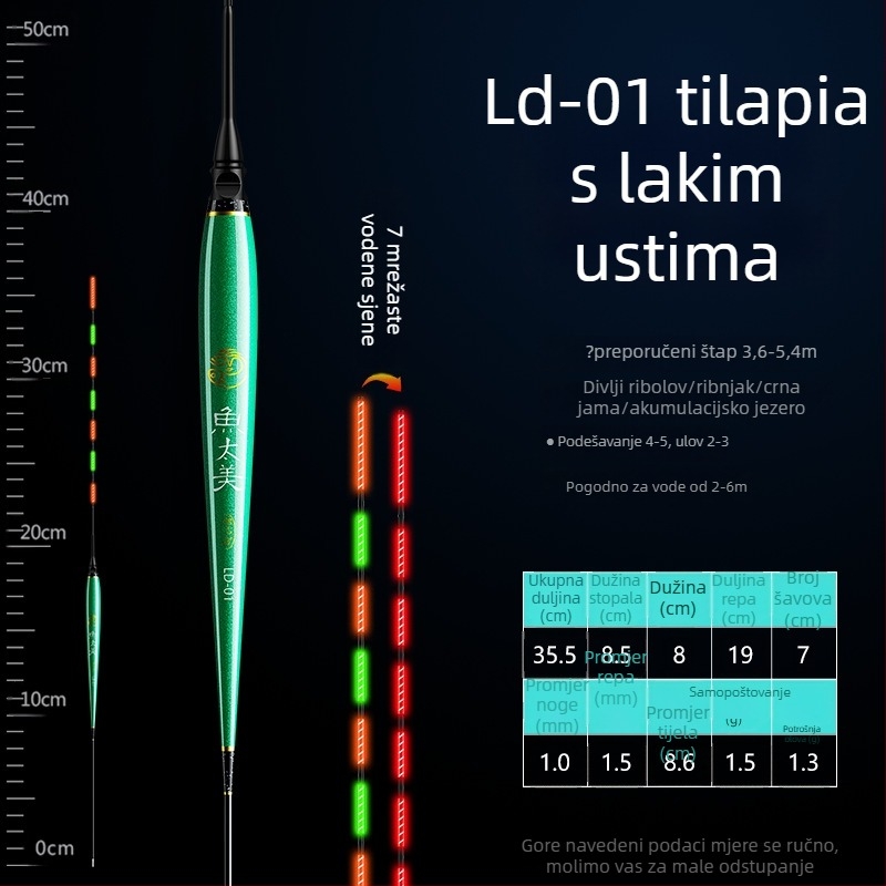 Elektronički plovak za ribolov sa svjetlom, indikator zagriza, mijenja boju, kratke noge, vitko tijelo, za dnevno i noćno ribarenje
